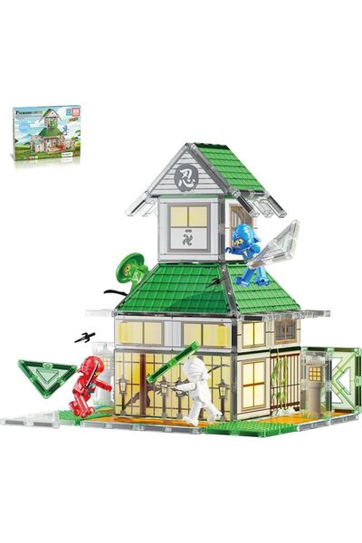 PicassoTiles مجموعة ألعاب مغناطيسية لبناء المباني بتصميم منزل النينجا مع 4 شخ...