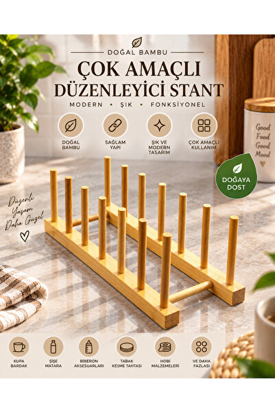 Genel Markalar Bambu Çok Amaçlı Düzenleyici Stand – Tabaklık, Kapaklık ve Hav...