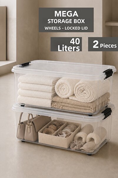 Meleni Home 2-Piece 40Lt Large Size Storage Box - Lockable Lid Elora Multi-Pu...