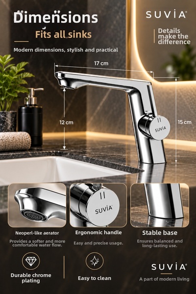 SUVİA Basin Faucet Brass Body Chrome Plated Modern Design Bathroom Faucet