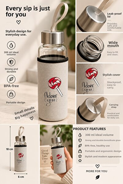 THIRTEEN SELECT Glass Water Bottle with Self-Contained Case 300ml