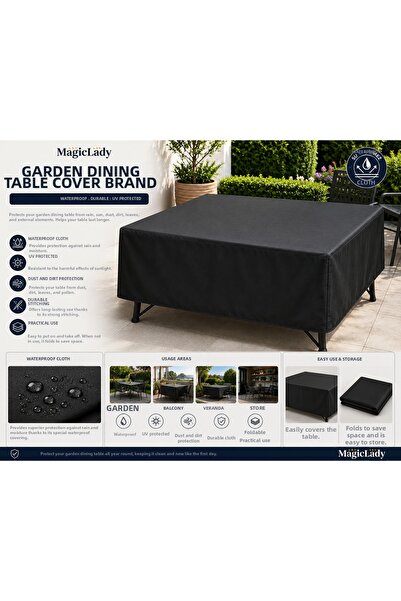 Magiclady 150X90X75 Garden Dining Table Protection Tarpaulin Waterproof Black...