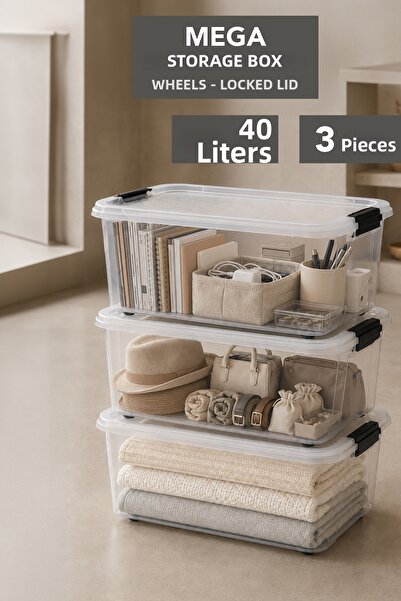 Meleni Home 3-Piece 40Lt Large Size Storage Box - Elora Multi-Purpose Organiz...