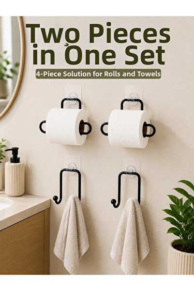 ARMÜZ Roll Paper Holder and Towel Cloth Hanger Set, 2 Pieces Each, Total 4 Pi...