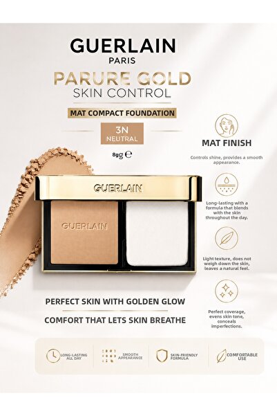 Guerlain Parure Gold Skin Control 3N Neutral 8 g – Matte Compact Foundation T...