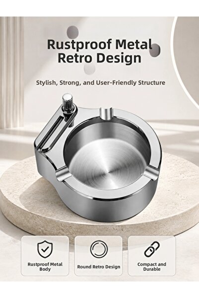 ARMÜZ Scrumieră cu brichetă, din metal inoxidabil, design rotund