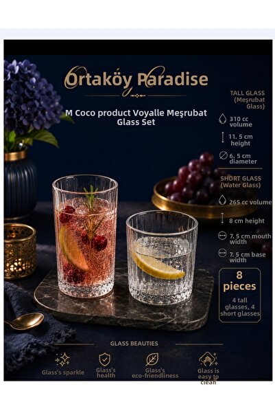 ORTAKÖYCENNETİ إم. كوكو فويل 4 قطع مشروبات غازية 4 قطع أكواب ماء طقم أكواب 8 ...
