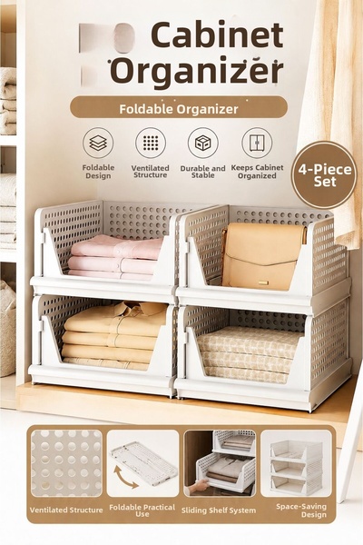 Funny Life Organizator de dulap cu 4 compartimente - Raft glisant pliabil, or...