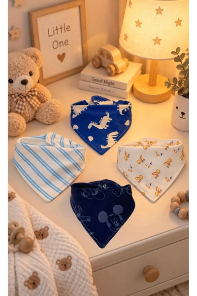 Lumos Trade Baby Boy 100% Cotton Fabric Double Layer Patterned Scarf Bib Set - Drool Bib 4 Pieces
