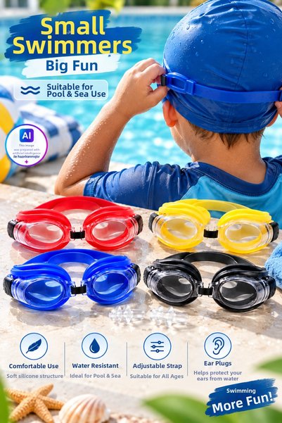 YILDIRIM OYUNCAK Silicone Swimming Goggles with Ear Plugs – Leak-Proof Swimming Glasses for Pool and Sea with Adjustable Band