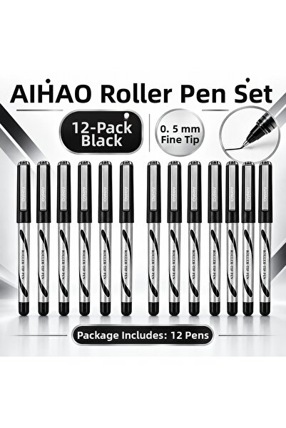 Art Tone Rollerball Pen Set 0.5 mm Fine Tip Black Box of 12 Ballpoint Signatu...
