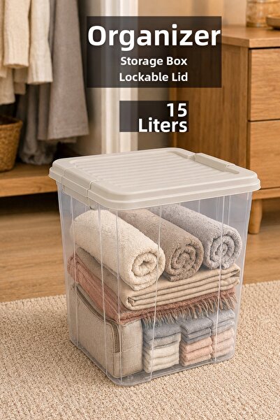 Meleni Home 15Lt Deep Elora Storage Box - Lockable Lid Multi-Purpose Organize...