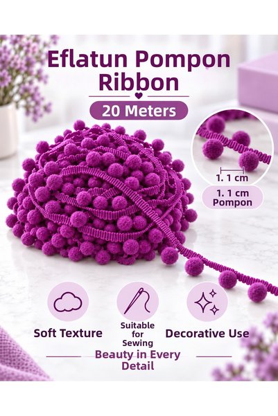 kubbe tekstil aksesuar شريط بوم بوم بنفسجي بطول 20 متر - شريط بوم بوم بعرض 1....