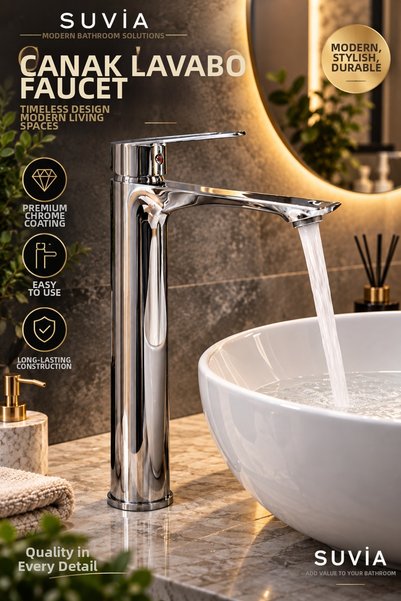 SUVİA Basin Faucet High Body Chrome Basin Tap Hot Cold Water Mixer