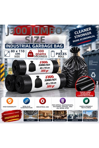 Ceyhanlar J300 Jumbo Size Garbage Bag 80X110 cm 300 Gr 3 Rolls Industrial Thi...