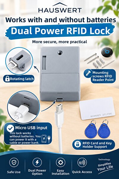 hauswert Invisible Cabinet Lock with Rfid Card - Hidden Security Lock for Fur...