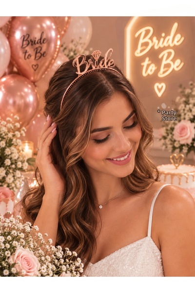 Parti Dükkanı Bride Rosegold Mica Crown – Diamond Detailed Bride to Be Bridal...