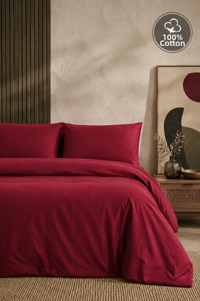 Karden Flower Plain Aura Red 100% Cotton Poplin Single Duvet Cover Set