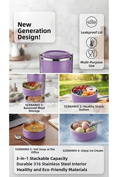 Leva House Lunch Box Stainless Steel 3 Layers 660+400+400 ml Lv-30007