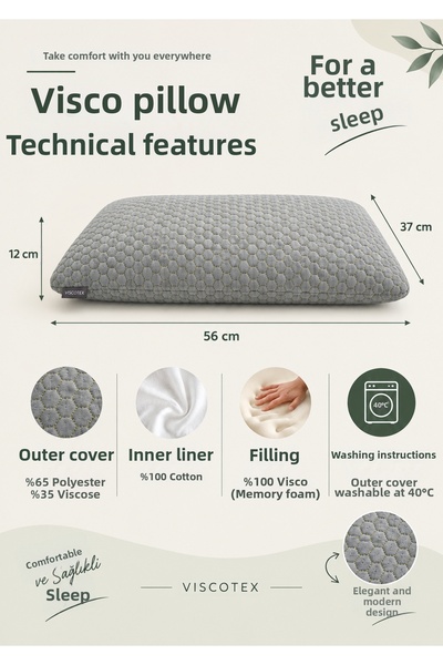 VİSCOTEX Comfort Visco Pillow – Honeycomb Textured Memory Foam 56X37X12 cm