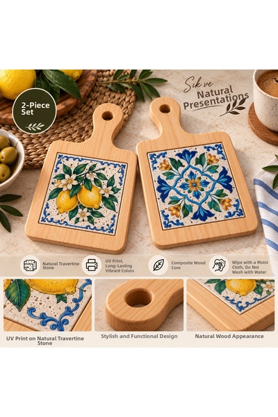 kids town Woodtown 2-Piece Natural Travertine Stone Coffee Presentation Tray ...
