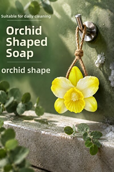 Vienev Yellow Orchid Shaped Solid Soap 10.5X10 cm Hangable Decorative Bathroo...