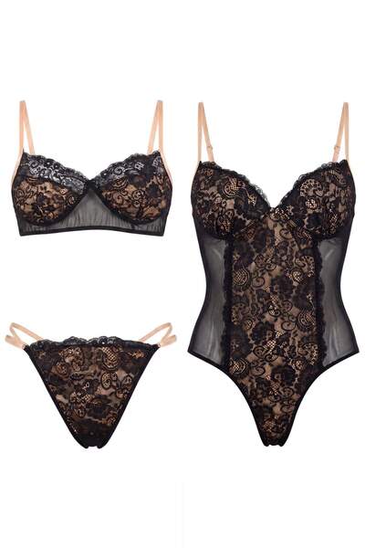Trendyol Collection Black Lace Flat Capless Underwear Set Thmaw27Cc00022