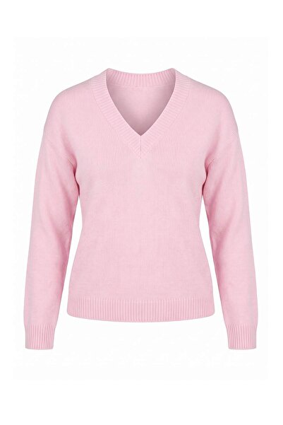 Trendyol Collection Pink Petit V-Neck Soft Textured Knitwear Sweater Twoaw27K...