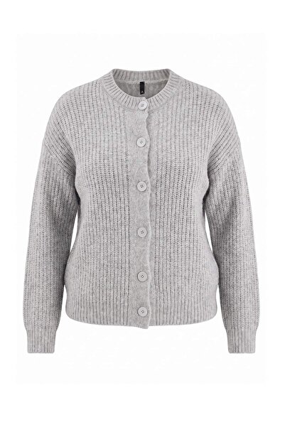 Trendyol Curve Wardrobe Essentials Gray Soft Textured Basic Knitwear Cardigan...