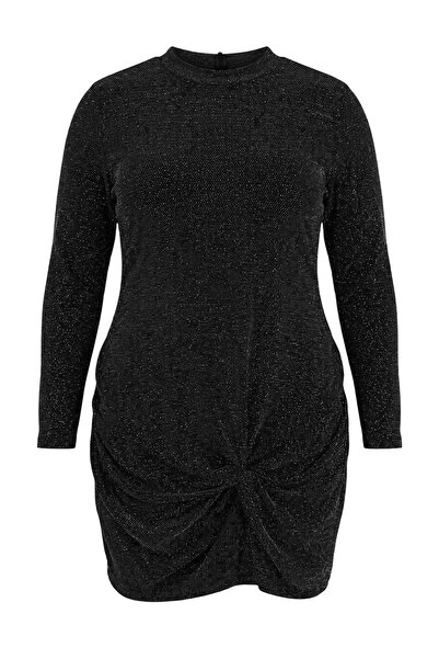 Trendyol Curve Rochie de seară scurtă, elegantă, tricotată, cu sclipici negru...