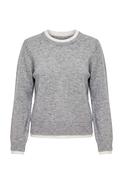 Trendyol Collection Wardrobe Essentials Gray Soft Textured Color-Blocked Crew...