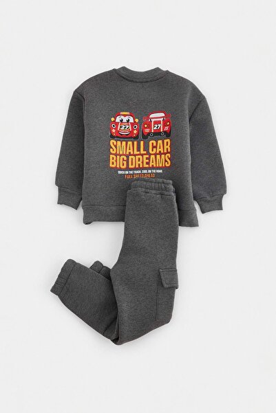 TRENDYOLKIDS Gray Printed Knitted Top and Bottom Set Tkdaw27Au00059