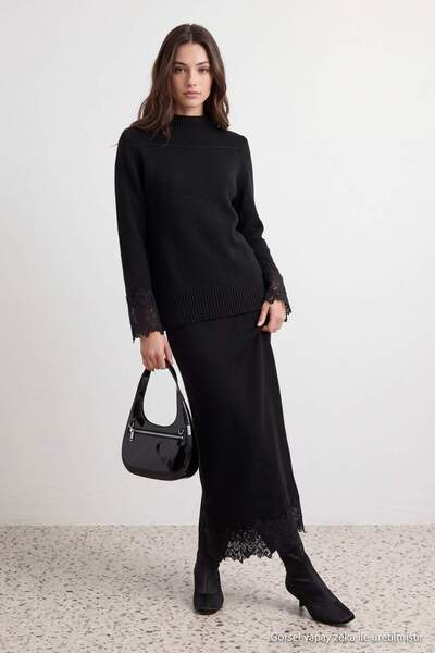 Trendyol Modest Μαύρο Oversize Απλό Πλεκτό Σετ Χιτζάμπ - Τοπ και Παντελόνι TC...