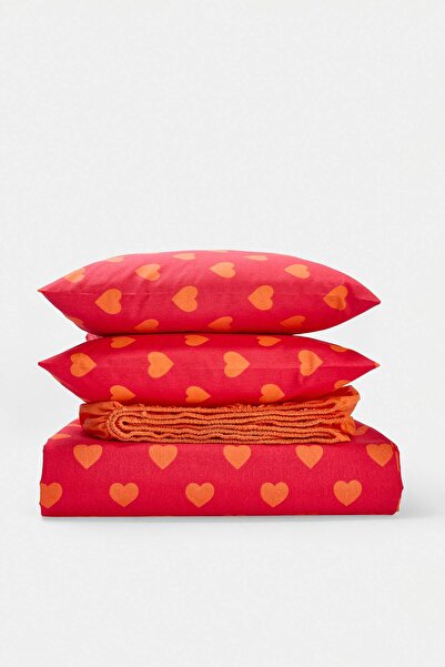 TRENDYOLMİLLA HOME Double Heart Patterned Elastic Sheet Duvet Cover Set