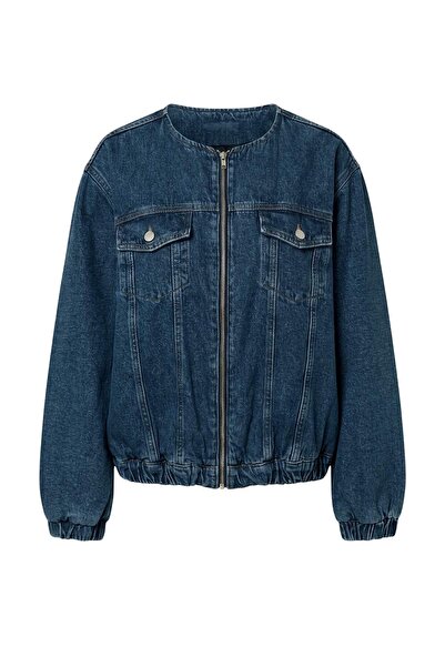 Trendyol Collection Blue Crew Neck Lined Denim Jacket Twoaw27Ce00052