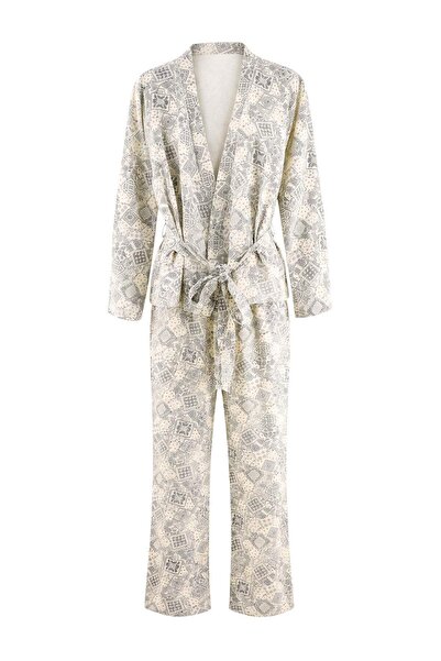 Trendyol Collection Navy Blue-Ecru Ethnic Muslin Woven Pajama Set Thmaw27Pt00191