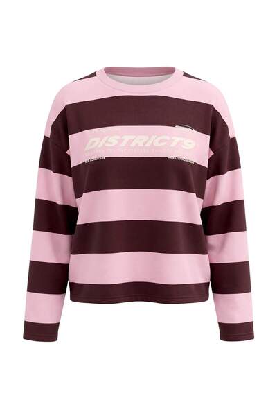 Trendyol Collection Plum Striped Slogan Printed Thick Fleece Lined Oversize/W...