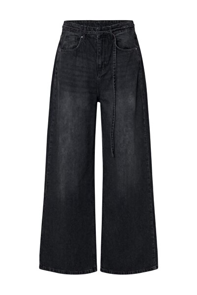 Trendyol Collection Blugi antracit cu talie înaltă și croială largă TWOSS26JE...