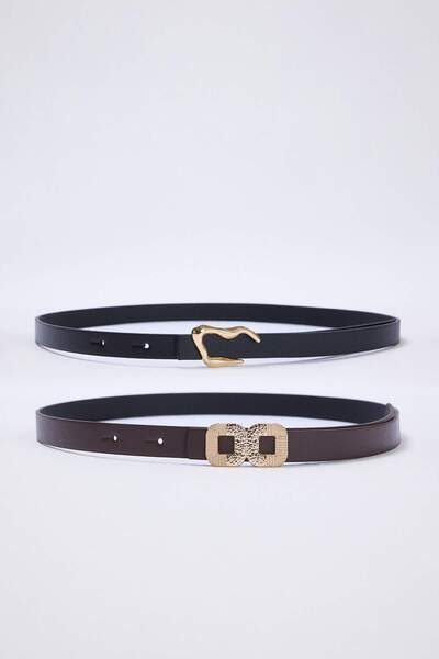 TRENDYOL SHOES Black-Brown Double Pack Women's Belt Twoaw25Ke00000