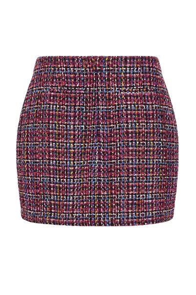 Trendyol Curve Multi Color Tweed Short Woven Large Size Skirt Tbbaw27Ap00005