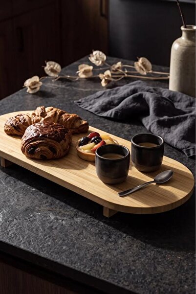 MaperaHome Orijinal Bambu Oval Ayaklı Sunum ve Servis Tepsisi - Ahşap Tepsi -...