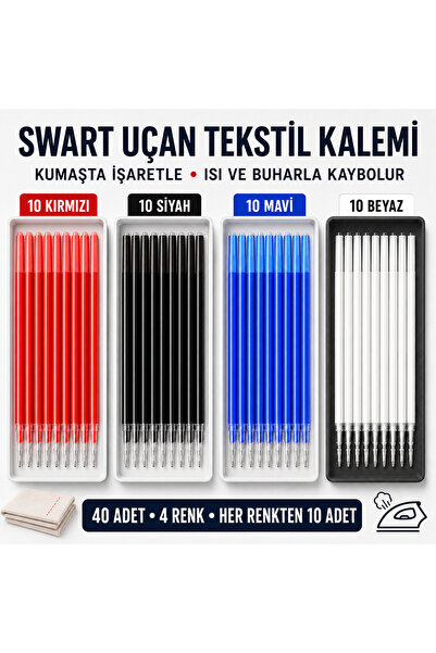 Swart ISI VE BUHAR İLE UÇAN SİLİNEBİLİR UÇAN TEKSTİL KALEM SETİ 40 ADET 4 RENK