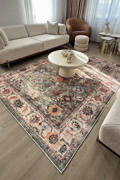 VOPTEKS Yeşil Halı Salon Halısı Makinede Yıkanabilir Kaymaz Taban Halı