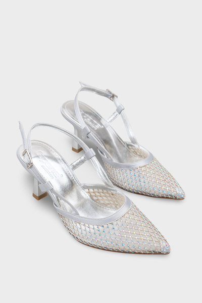 Capone Outfitters Viv Pointed Toe Mesh Stone Mid-Heeled Stylish Women's Shoes