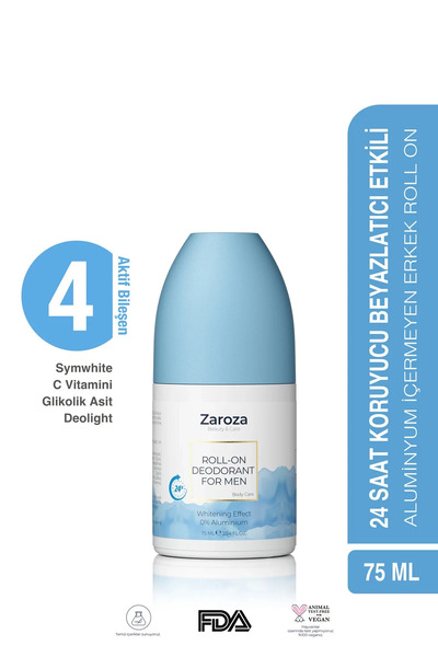 ZAROZA Roll-on For Men | Beyazlatma Etkili 24 Saate Kadar Koruma Aluminyum Iç...