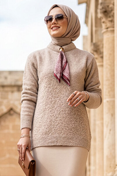 N.S NEVA STYLE Mink Hijab Knitwear Sweater with Scarf 8968V