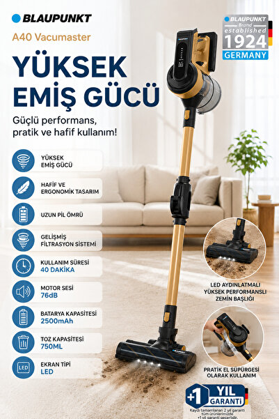 Blaupunkt Vacumaster A40 25.9 V Hepa Filtreli Yüksek Emiş Güçlü Şarjlı Dikey ...