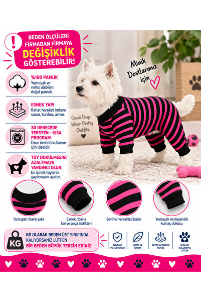 DOGİ&DOG Small Breed Pink Striped Dog Jumpsuit Dog Outfit (1-10kg)