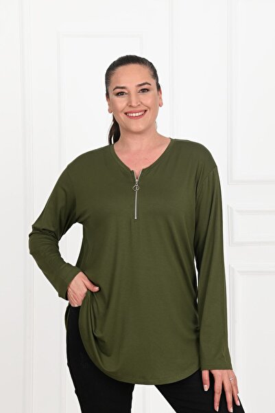 Koza Butik Dámský bluzon s polo zipem ve velkých velikostech 1387-23