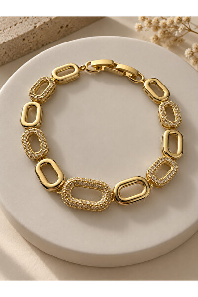 JEWELRY Kuyumcu Model Ayarlanabilir Ölçü Taşlı Halka Bileklik Gold Renk Zirko...